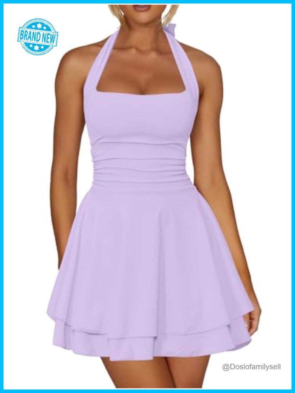 Halter Ruffle Hem Mini Dress Sleeveless Backless A-Line Club Night Out - Picture 1 of 6